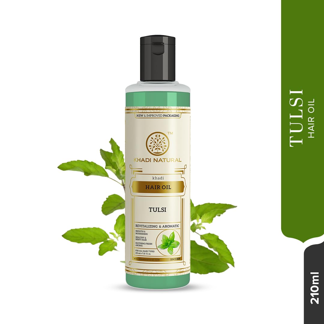 Khadi Natural Tulsi Herbal Hair Oil|Hair Oil For Hair Fall |Non-Sticky Hair Oil For Dry Scalp| Suitable For All Hair Types| 210 ml