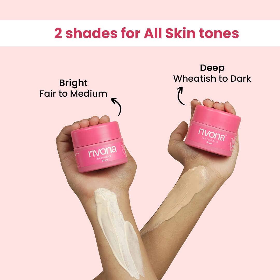 Rivona Naturals Deep Bright Pink Face Cream | Tinted Moisturizer | Long-Lasting Hydration | Light makeup look | Vegan | Niacinamide & Mulberry Extracts | All Skin Type | Glowy, Glass Skin | 50 gm ( Deep shade)