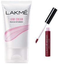 Lakmé Lumi Cream,Moisturizer with highlighter, Enriched with Niacinamide for all skin type,30 gm & Lakmé Forever Matte Liquid Lip Colour, Red Sangria, 5.6 ml