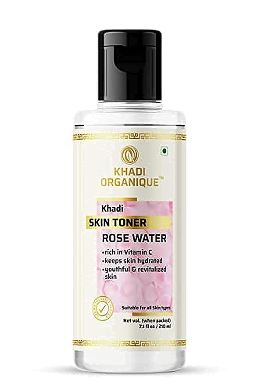 KHADI ORGANIQUE Pure & Natural Rose Water/Skin Toner|Anti-Acne Gulab Jal To Keep Skin Scented & Moisturized|Balances Ph Levels & Soothes Itchiness|For Men & Women Of All Skin Types - 210Ml