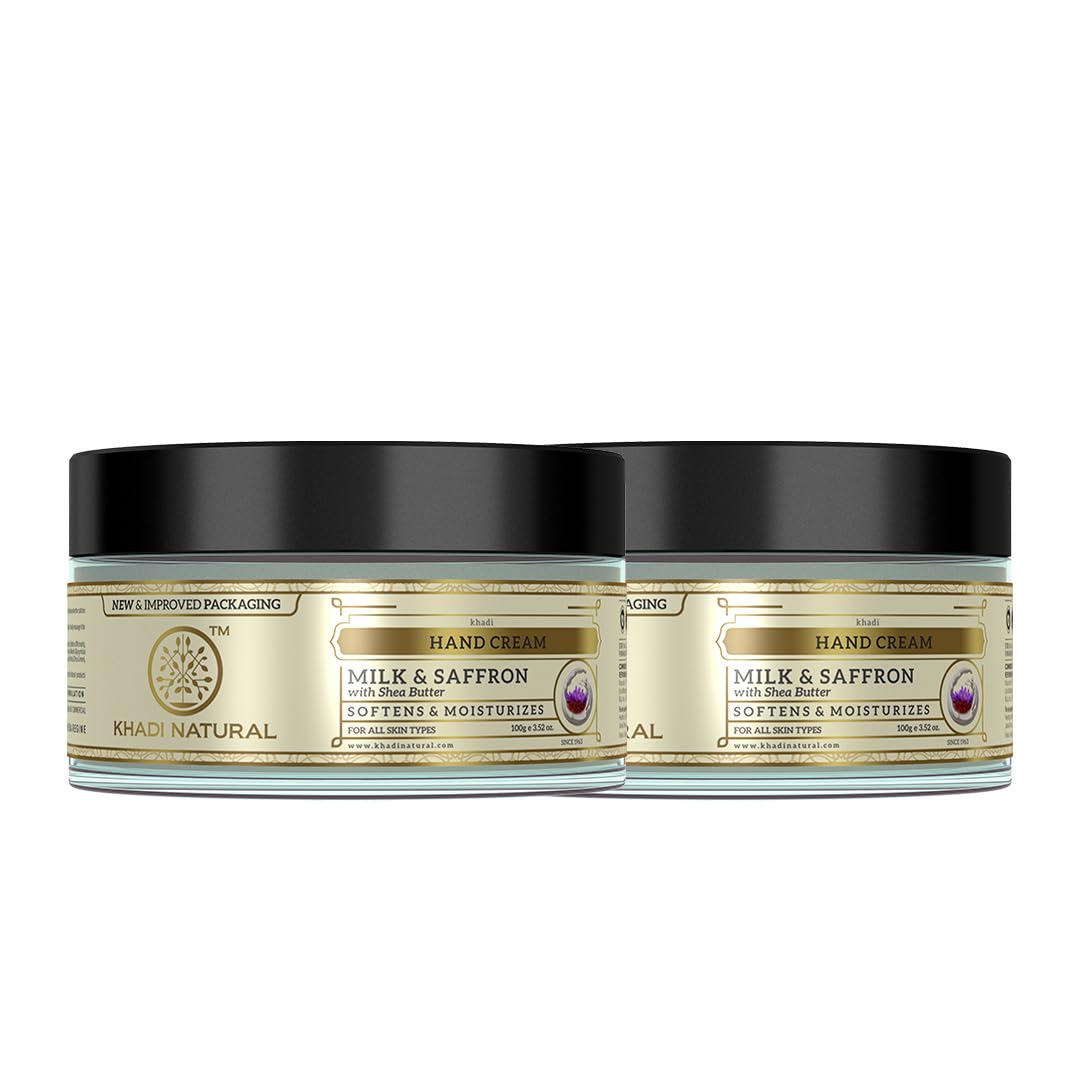 Khadi Natural Milk & Saffron Herbal Hand Cream | Shea Butter-Enriched Formula for Soft Hands | Provides Nourished Cuticles | Prevents Dry Nails- Pack of 2 (50 g x 2) (100 g)