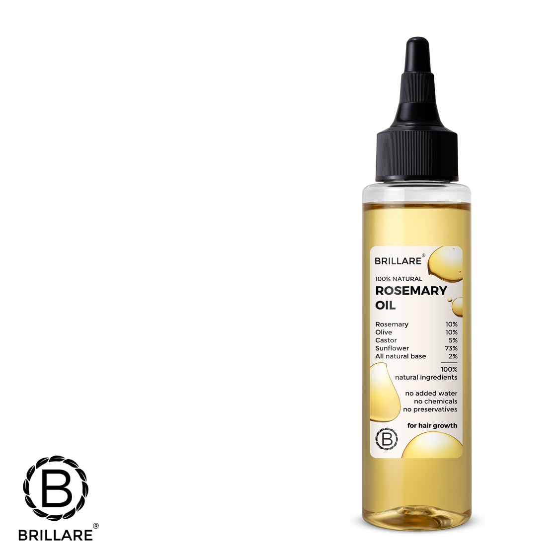 Brillare Rosemary Oil For Rapid Hair Growth | Improves Hair Thickness | Controls Hair Fall & Nourishes Scalp | 100% Natural, Non Greasy Hair Oil For Men & Women (100 ML)