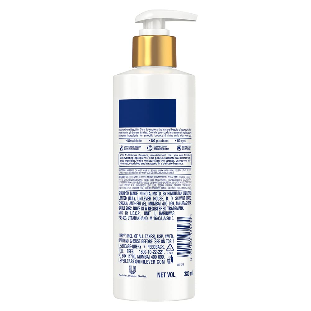 Dove Beautiful Curls Sulphate Free Shampoo 380 ml, For Curly Hair