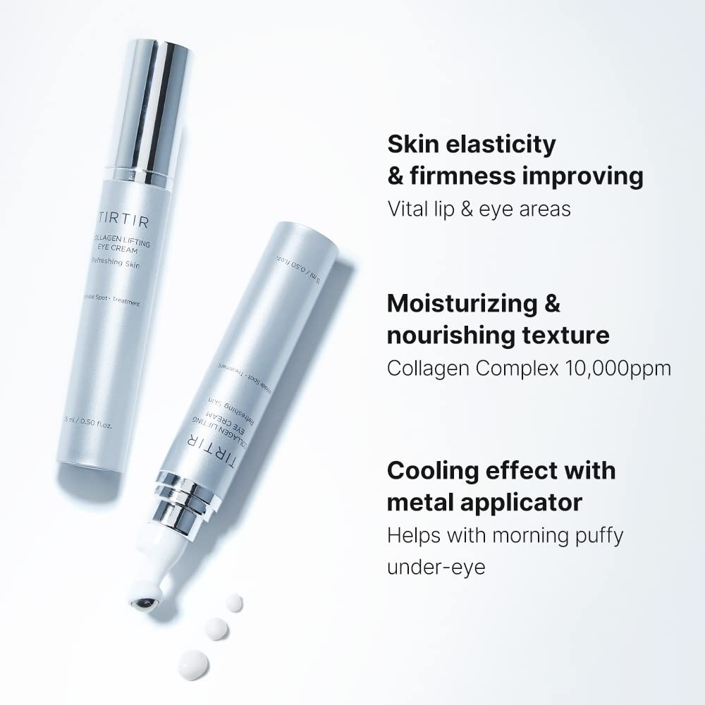 TIRTIR Collagen Eye Cream | Lifting & Firming Under Eye Cream with Peptides and Marine Collagen for Wrinkles | Fine Lines, Puffiness & Dark Circles | 15mL