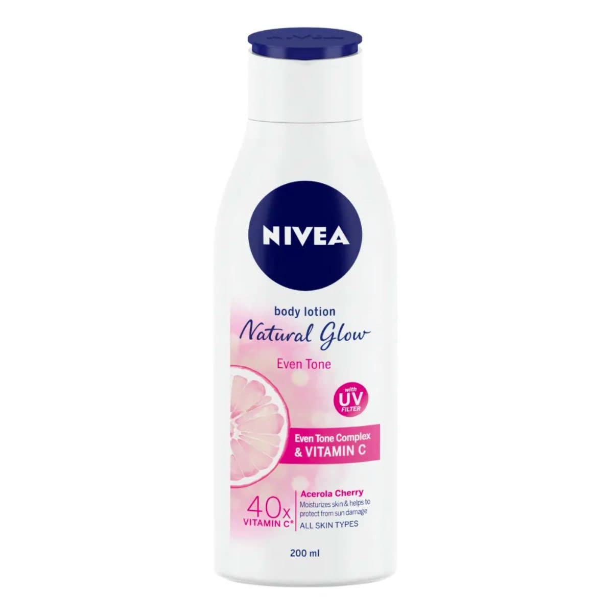 NIVEA Natural Glow Even Tone 200ml Body Lotion | 40 X Vitamin C & UV Protect for Summer Protection and Hydration |With Camu Camu & Acerola Cherry Extracts | For All Skin Types
