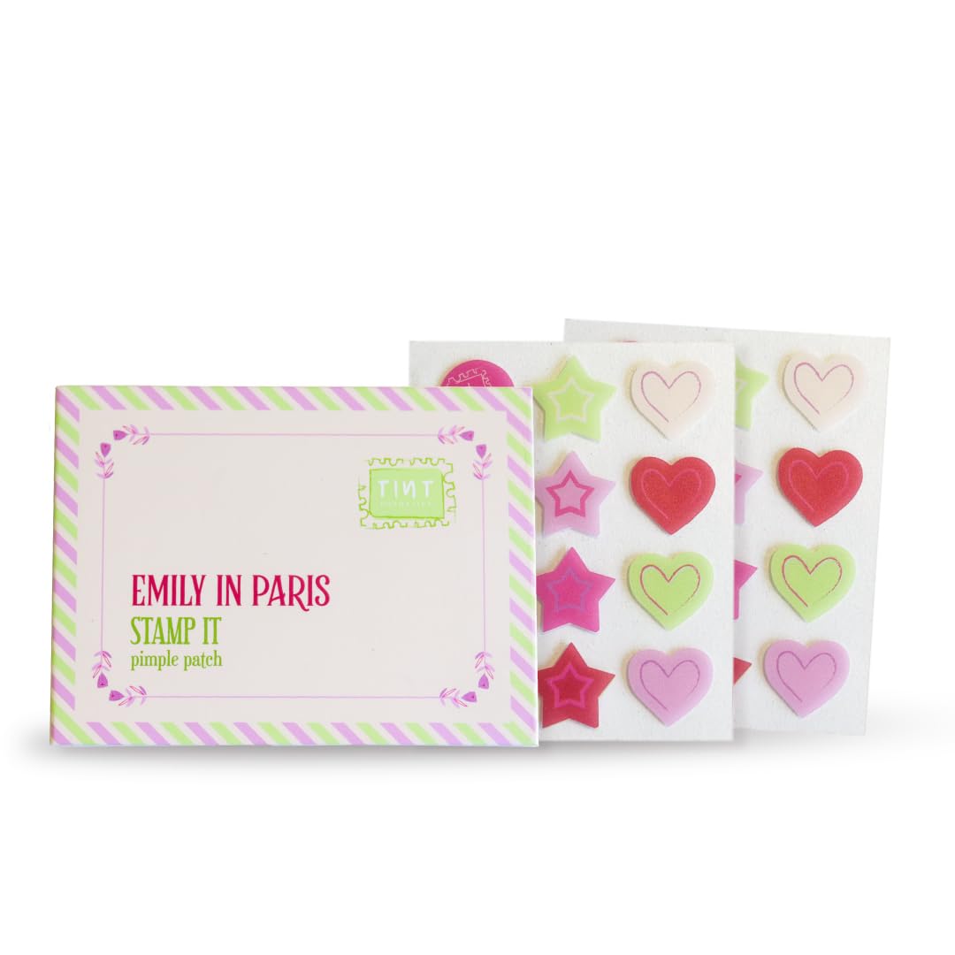Tint Cosmetics x Emily in Paris Colorful Pimple Patch, Hydrocolloid Pimple Patches for Active Surface, Reduces, Pimples & Excess Oil Overnight (Pack of 2, 24 Stickers)