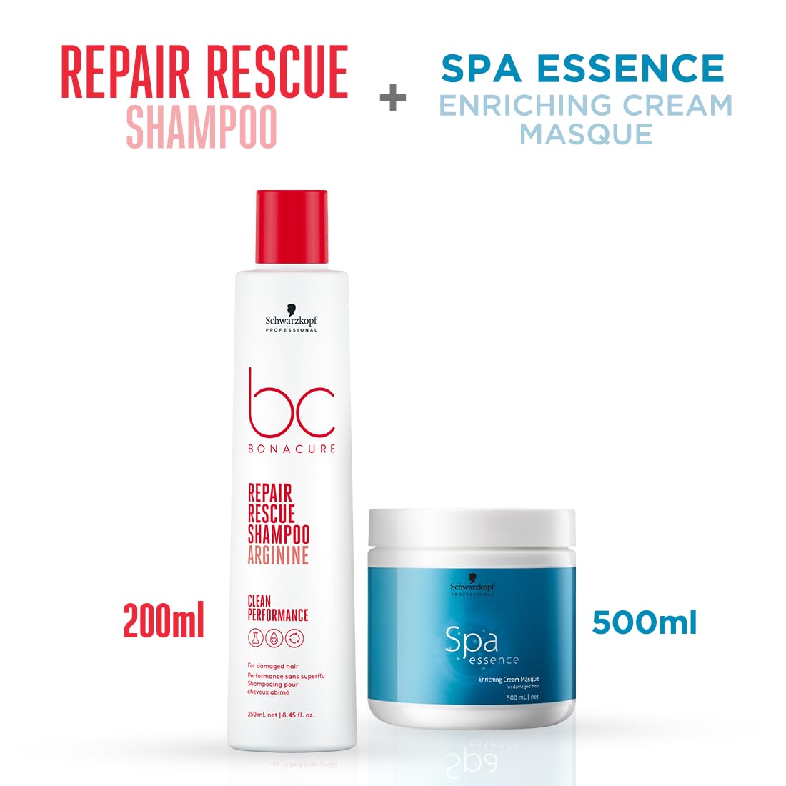Schwarzkopf Professional Combo - Bonacure Repair Rescue Shampoo with Arginine (250 ml) | For Damaged Hair and Spa Essence Enriching Masque (500 ml) | For Damaged, Dull Hair