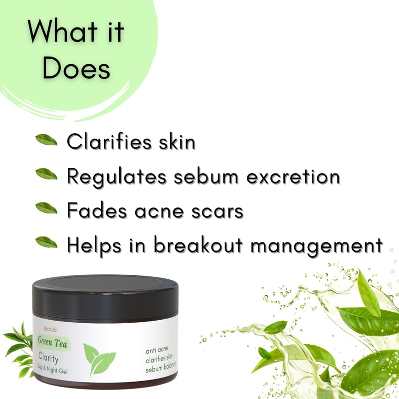 Mystiq Living Green Tea Clarity with 2% Salicyclic Acid Gel Cream for Anti Acne, Pimples & Scar Removal - 50GM | Skin Clarifying Day & Night Gel | Moisturizer for Oily & Acne Prone Skin
