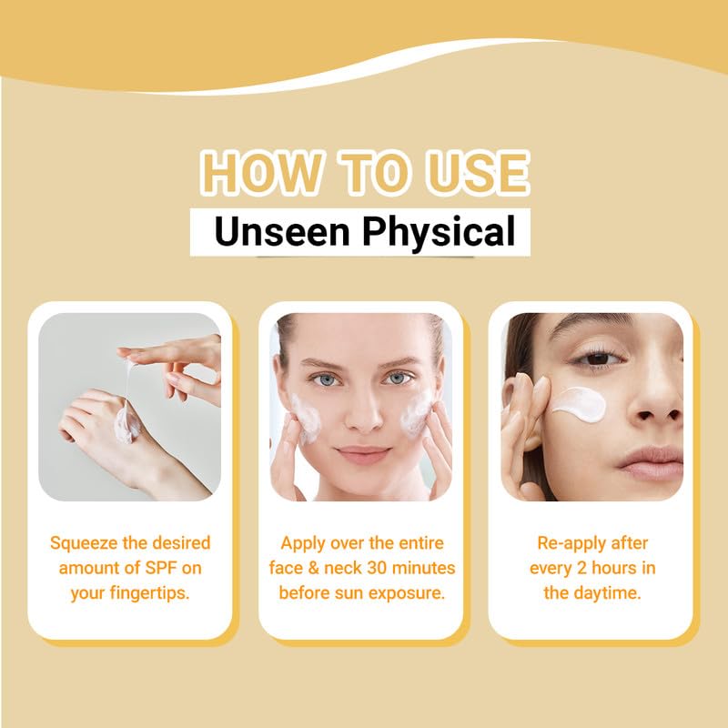 AVEIL All Skin Unseen Physical Sunscreen SPF 50 PA +++|50ml|UVA, UVB & Blue Light Protection|No White Cast|Water & Sweat Resistant|Hydrating Sunscreen|Prevents Fine Lines & Wrinkles|Pack of 1