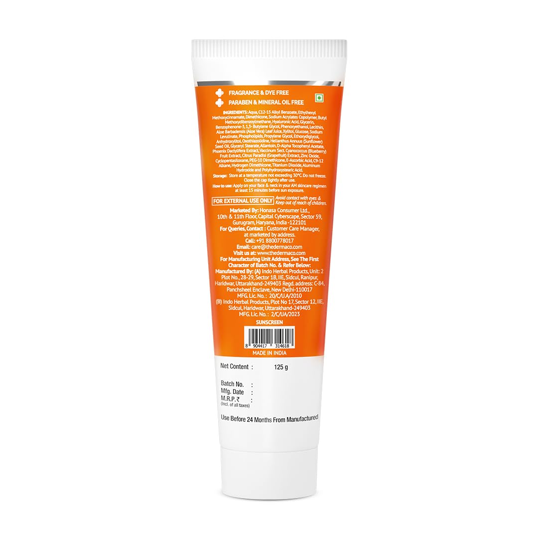 The Derma Co 1% Hyaluronic Sunscreen Aqua Gel SPF 50 PA++++ I For Oily, Dry, Acne-prone Skin | Ultra Lightweight Texture I Non-Greasy I No White Cast | Broad Spectrum Protection & Blue Light Protection | For Men & Women | 125 g