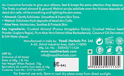 Vaadi Herbals Elbow-Foot-Knee Scrub Soap with Almond and Walnut, 75g (Pack of 12)