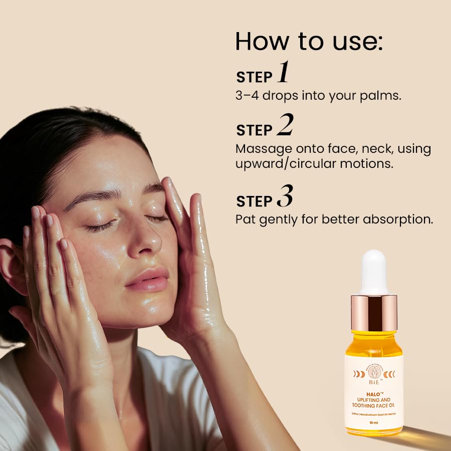 BiE Halo Uplifting & Soothing Face Oil | Pure Saffron Facial Oil | Brightens Skin, Targets Pigmentation & Wrinkles, Stretch Marks | For Dry to Normal Skin | Non Greasy & Pure Kumkumadi Tailam | Unisex | 10ml