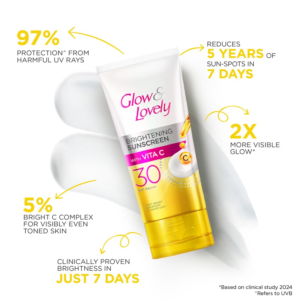 Glow and lovely Brightening Sunscreen SPF 30 | Vita C | PA ++++ |Light weight | Non sticky | No White Cast | 50g