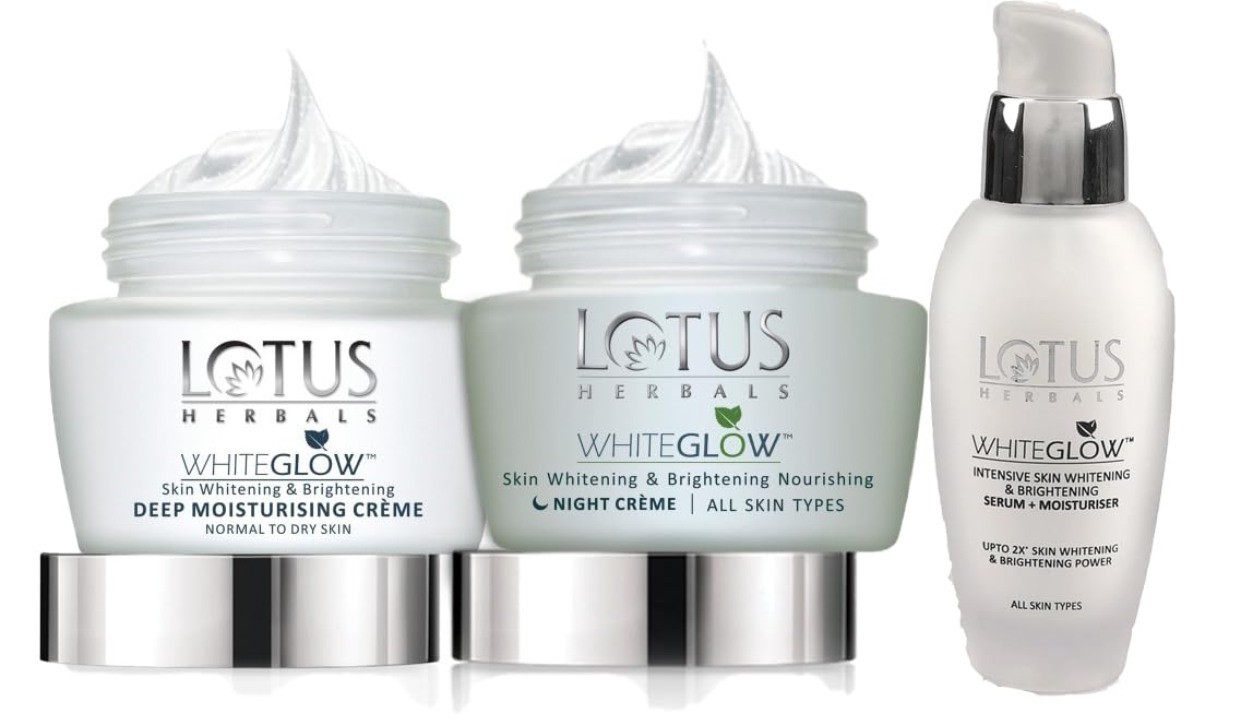 Lotus Herbals Whiteglow Skincare Set, Moisturising Cream 60g, Night Cream 60g, Serum 30ml