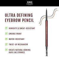 Charmacy Milano Ultra Defining Eyebrow Pencil (Black) - 0.1G, Natural Brows, Built in Spoolie Brush, Dual Function, Sweat Resistant, Eyebrow Expert, Vegan, Cruelty Free, Non-Toxic