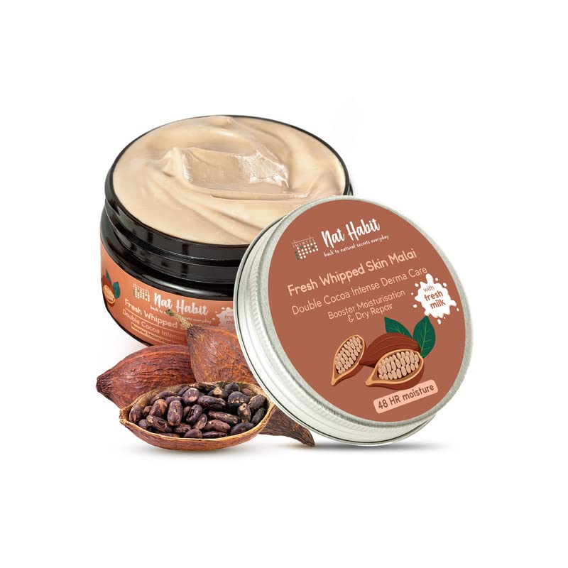 Nat Habit Double Cocoa Moisturiser, Skin Malai, Body Cream, Body Butter, Cold Cream Winter | Extreme Dry Skin, 48 HR Moisture, Shea, Cocoa Butter, Milk, Body Lotion - 120ml