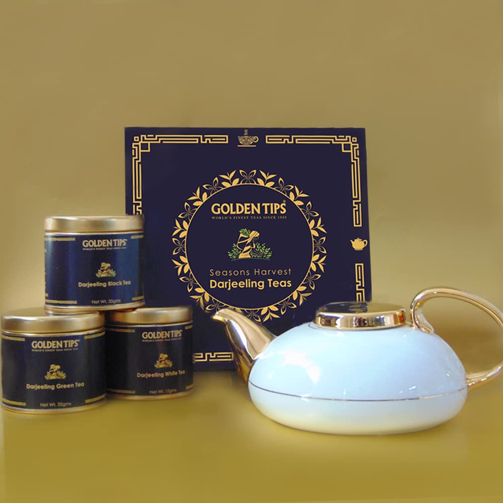 Golden Tips Seasons Harvest Darjeeling Teas, Handpicked Black, Oolong, Green & White Teas in a Gold Foiled Gift Box, Ideal for Gifting & Special Occasions