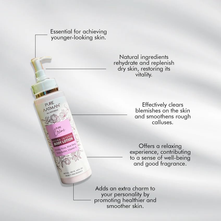 Pure Aatman Shea Butter,Vitamin-E & Smoky Rose Moisturizing Body Lotion, 200Ml, For Silky Soft, Smooth, Radiant Skin, Lightweight, Non-Sticky, Quick Absorbing