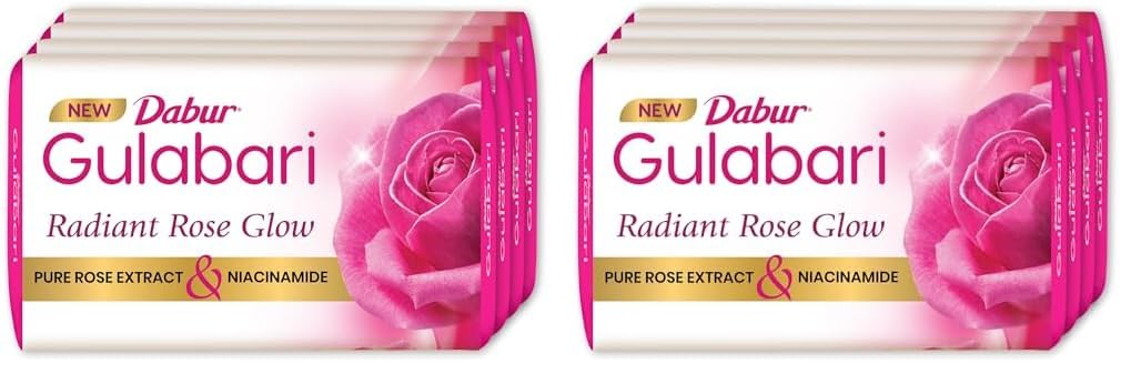 Dabur Gulabari Pure Rose Soap 150g (Pack of 8) | Moisturizing Bathing Soap for Radiant Rose Glowing Skin & Body | Pure Rose Extract, Glycerine & Niacinamide | Long Lasting Fragrance | For Men & Women