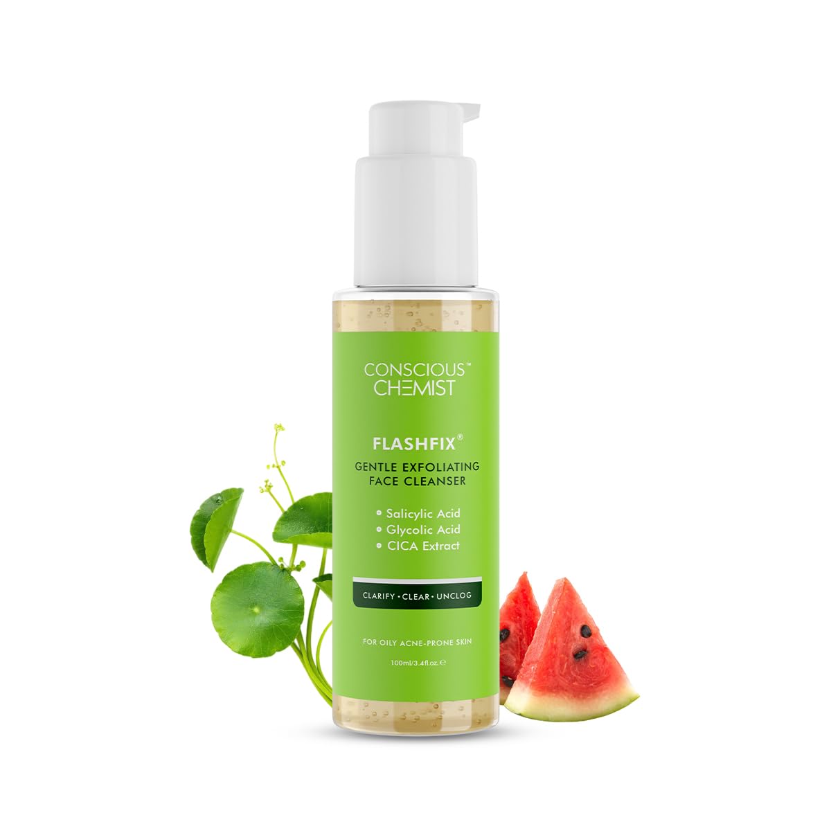 Conscious Chemist® Salicylic Acid Face Wash | 100ml | Face Wash for Oily & Acne Prone Skin for Women & Men, Glycolic Acid & CICA Extract, For Glowing & Radiant Skin, Vegan & Cruelty Free - Flashfix