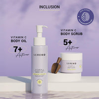 SEREKO Vitamin C Body Exfoliating Kit Clarifying Body Scrub 100 g, Clarifying Body Oil 100 ml, Exfoliator for all Skin Types, Natural, Cruelty free, Vegan, Clean Beauty for Gifting and Personal Use