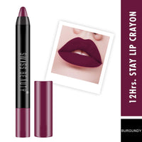 Swiss Beauty 12 Hrs. Stay Matte Lip Crayon, Burgundy, 3g - Long Lasting, Waterproof, Super Stay, Matte Finish Lip Crayon, Long Wear, Crayon Lipstick