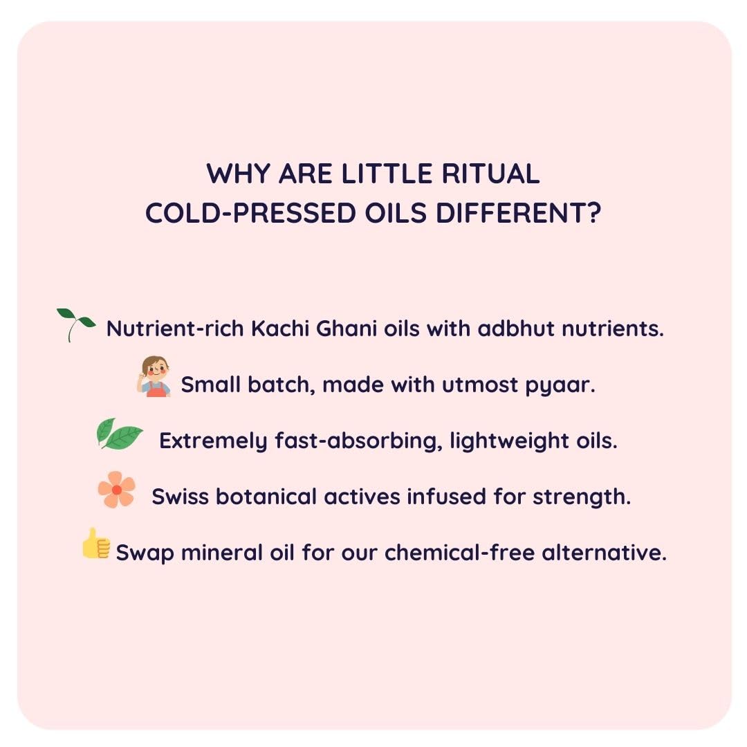 Little Rituals SWEET ALMOND (BADAM OIL) Baby Massage Oil and Hair oil, Cold Pressed and Certified ORGANIC with SWISS Plant Actives. Dermatologist Tested by Pediatrics, Mild & Gentle & Safe (200 ML)