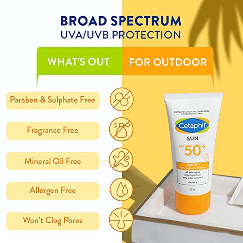 Cetaphil Combination Skin Sun Spf 50 Sunscreen, Very High Protection Light Gel, Water Resistant, Vitamin E, 50 Ml, Pack Of 4