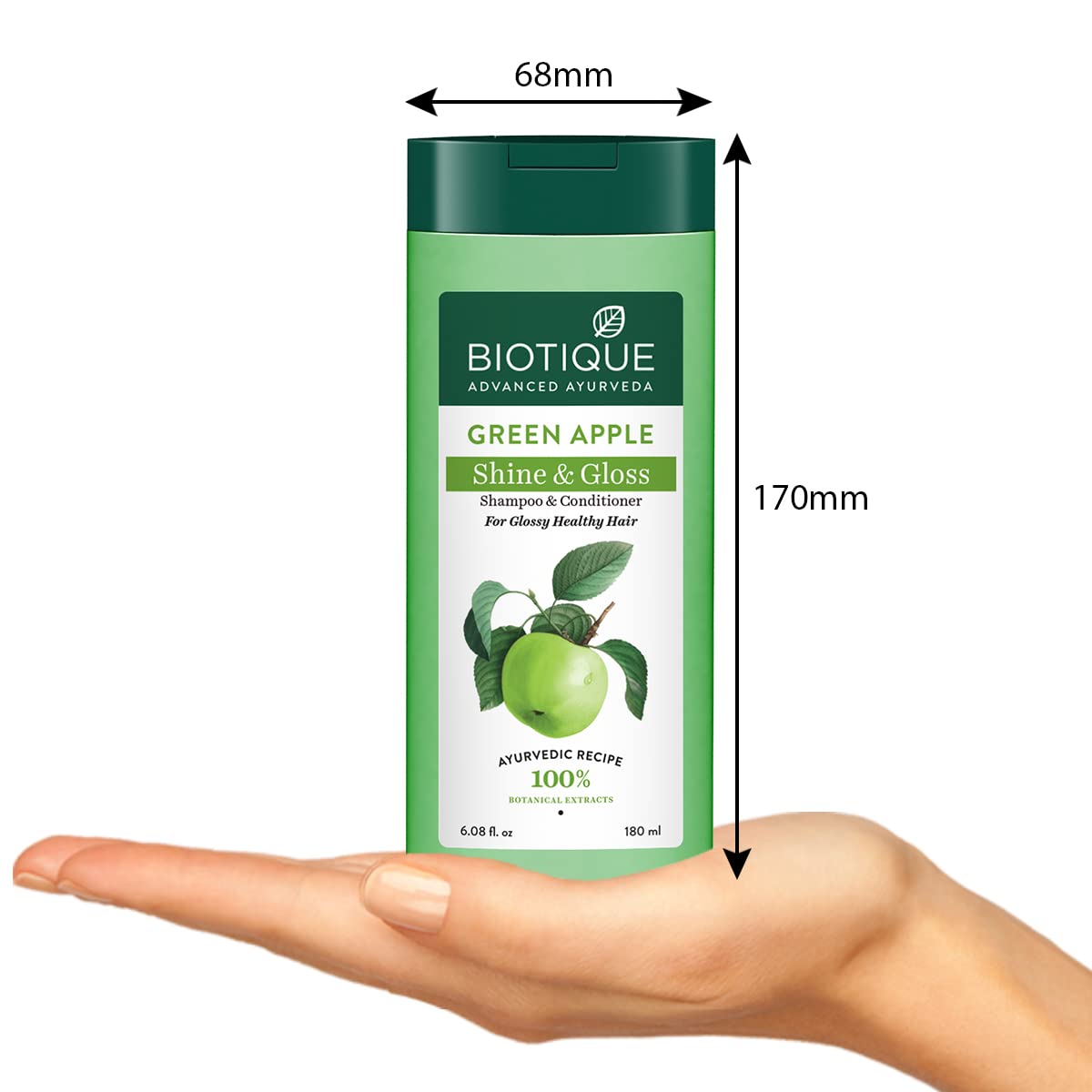 Biotique Green Apple Shine & Gloss Shampoo & Conditioner| Promotes Healthy, Shiny and Glossy Hair | Nourishes Scalp | Makes Hair Soft & Smooth |100% Botanical Extracts| All Skin Types | 180ml