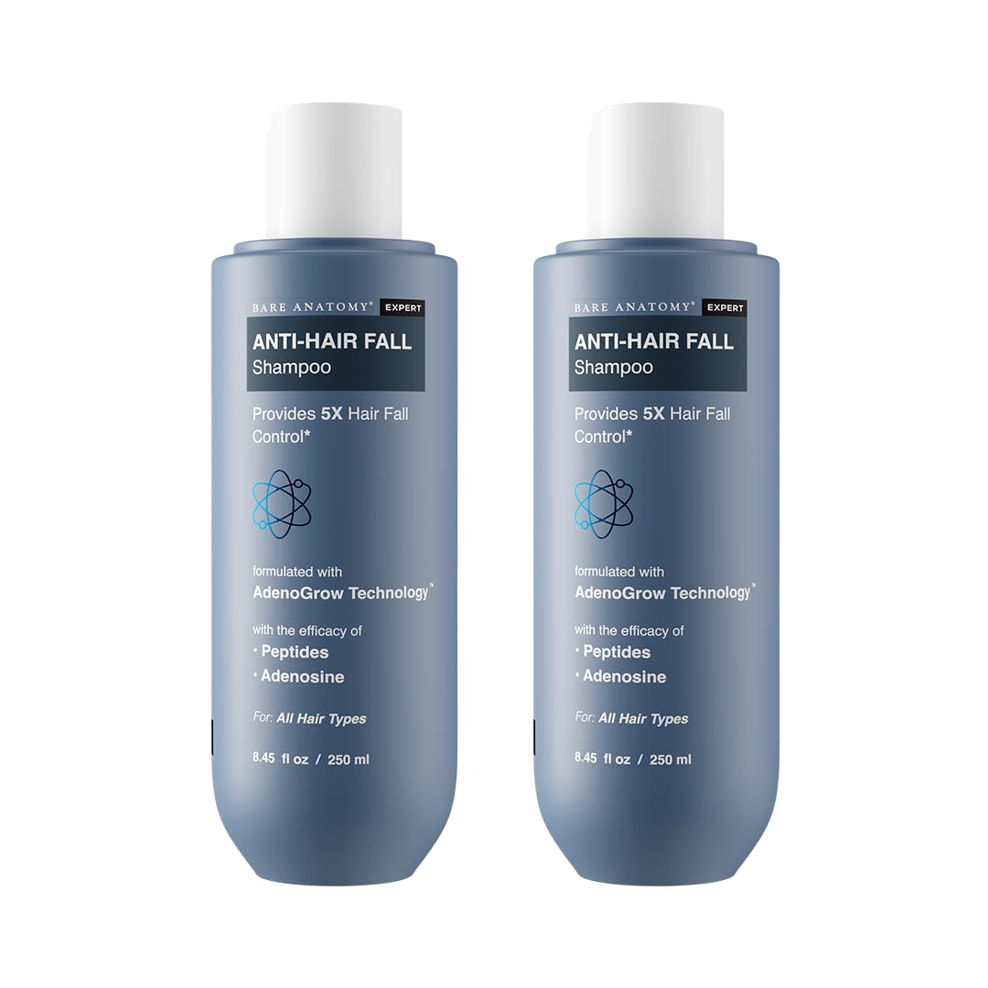 Bare Anatomy Hair Fall Control Shampoo | Provides 5x Hair Fall Control | Adenosine & Peptides | For Dry & Frizzy Hair | Sulphate & Paraben Free | DHT Blocker | Women & Men | 250ml (Pack of 2)