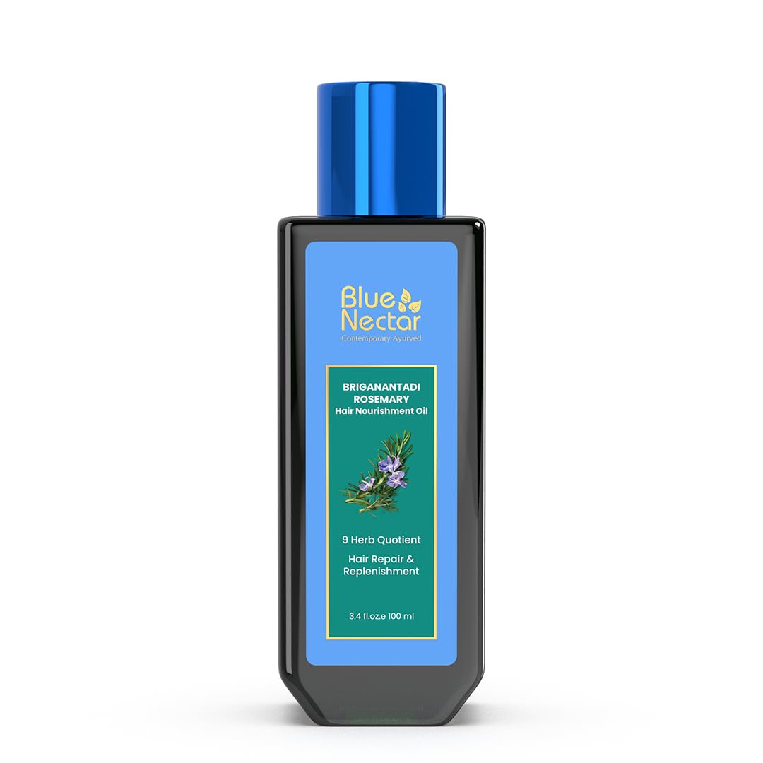 Blue Nectar Rosemary Oil for Hair Growth with Bhringraj Oil for Hair | Natural Alternate for Redensyl | Non- Sticky Ayurvedic Hair Oil with Amla Hair Oil (9 Herbs, 100ml)