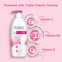 POND's Triple Vitamin Moisturising Body Lotion 600 ml&POND's Magic Acacia Honey Fragrance Talcum Powder 400 G, Cooling Fresh Talc For Face & Body - For Men & Women