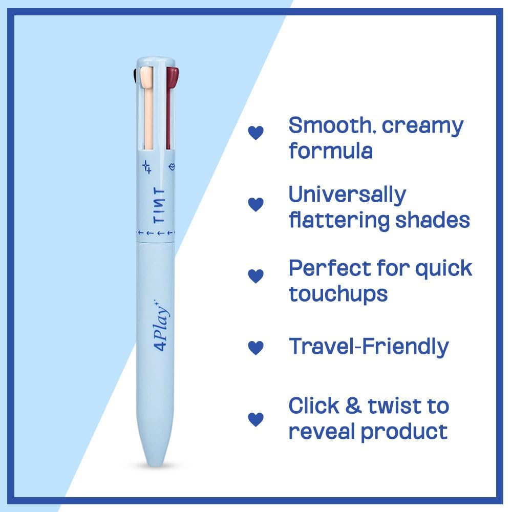 Tint Cosmetics 4Play 4 in 1 Make Up Brush & Pronto Pink 4 in 1 Waterproof Makeup Pen, For Multipurpose Travel Friendly & Easy to Use (Pack of 2)