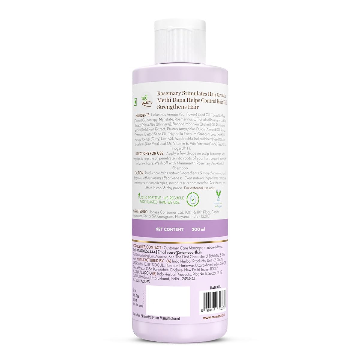 Mamaearth Rosemary Hair Growth Oil with Rosemary & Methi Dana for Promoting Hair Growth | Controls Hair Fall | Strengthens Hair | Stimulates New Hair Growth | Healthy Nourished Hair | 200 ml