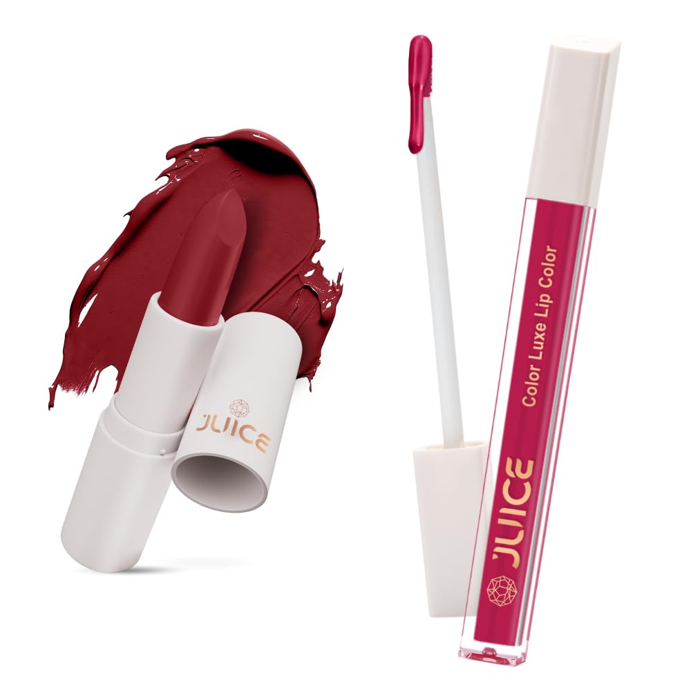 Juice Regal Red - M04 Kiss Sensation Lipstick & Juicy Plum - M05 Color Luxe Liquid Lipstick with Goodness of Bio Retinol, & SPF 15 UV Protection