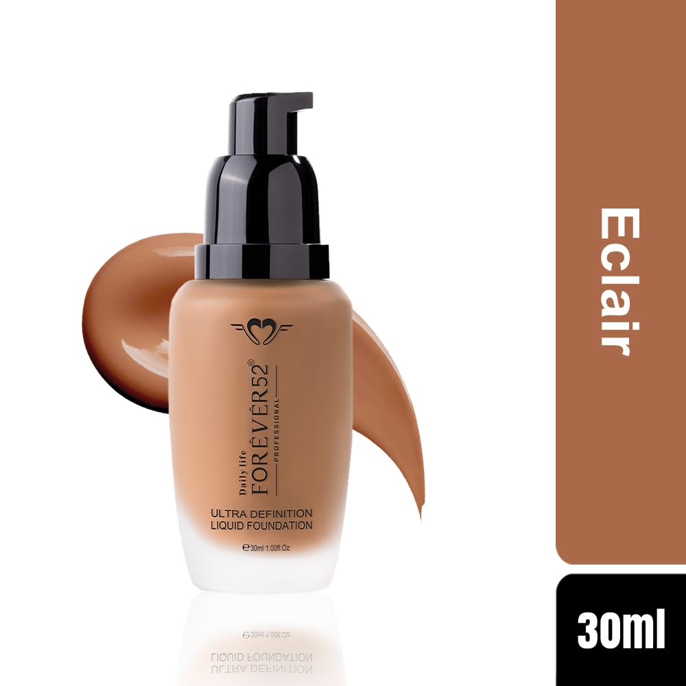 Daily Life Forever52 Ultra Definition Liquid Foundation|24-Hour Wear, Medium to High Coverage, Pore-Minimizing & Mattifying, Anti-Aging, Satin-Like Finish|Ideal for Dark Skin (Eclair,30ml)