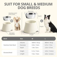 Fluffydream Elevated Dog Bowls,[Prevention of Vertebrae Disease][Super Non-Slip] Dog Bowl with Stainless Steel Bowl,High Capacity Dog Food Bowls,Colorful Raised Dog Bowls for Medium/Small Size Dogs M (540ML / 2 Cups) SnowWhite