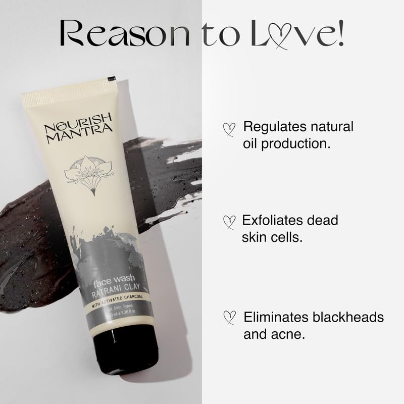 Nourish Mantra-Ratrani Moroccan Lava Face Wash | Enriched With Moroccan Clay, Activated Charcoal & Vitamin E | Face Wash For All Skin Types | Paraben & SLSSLES Free - 100 ml