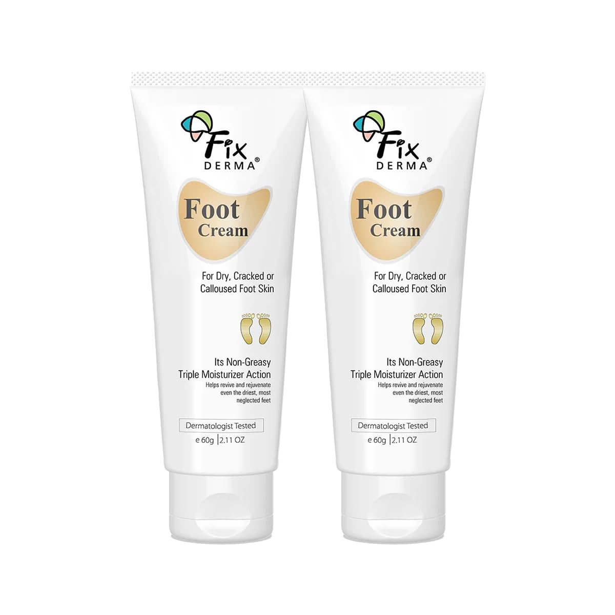 Fixderma 5% Lactic Acid, 15% Urea, 3% Glycerine, Foot Cream For Dry & Cracked Feet, Moisturizes and Soothes Feet, Heel Repair Paraben & Sulphate Free, All Skin Types 60ml (Pack of 2)
