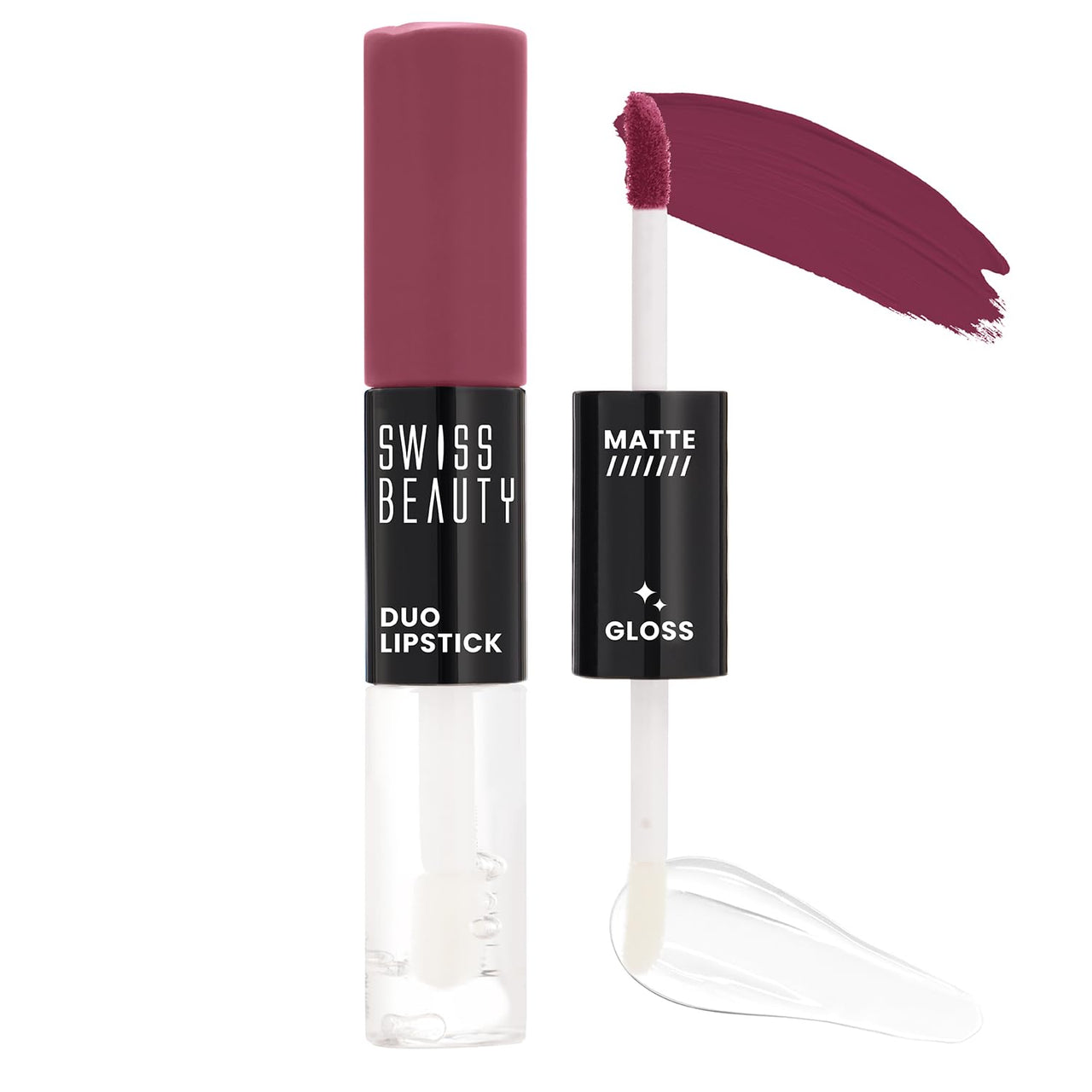Swiss Beauty Duo Lipstick | Matte smudge-proof Liqud Lipstick + Transparent glossy Lipgloss | Transfer -proof and Long lasting | Shade-Candy Pink, 10ml