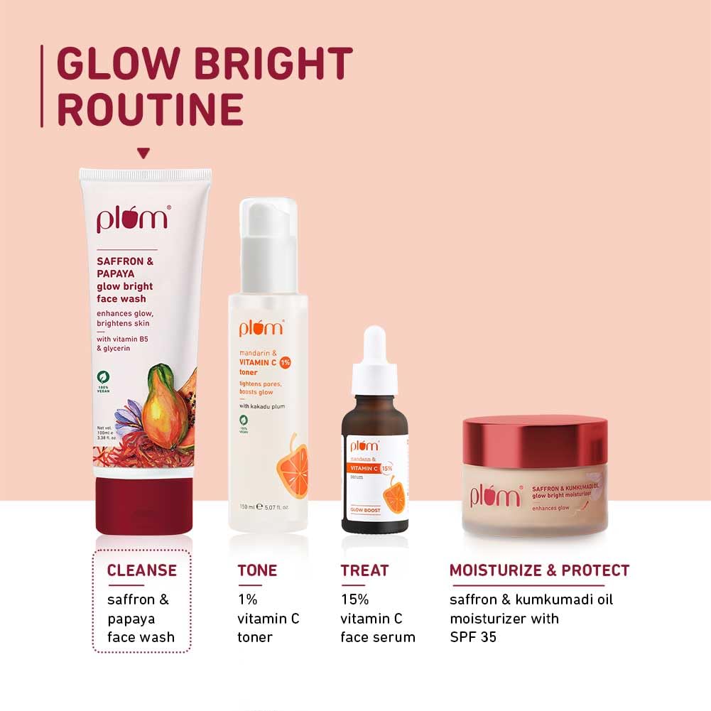 Plum Saffron & Papaya Glow & Brightening Face Wash with Vitamin B5 | Boosts Glow & Brightens Skin | Non-Drying | All Skin Types | Bright Gel Face Wash for Women & Men | for All Skin Types | 100ml