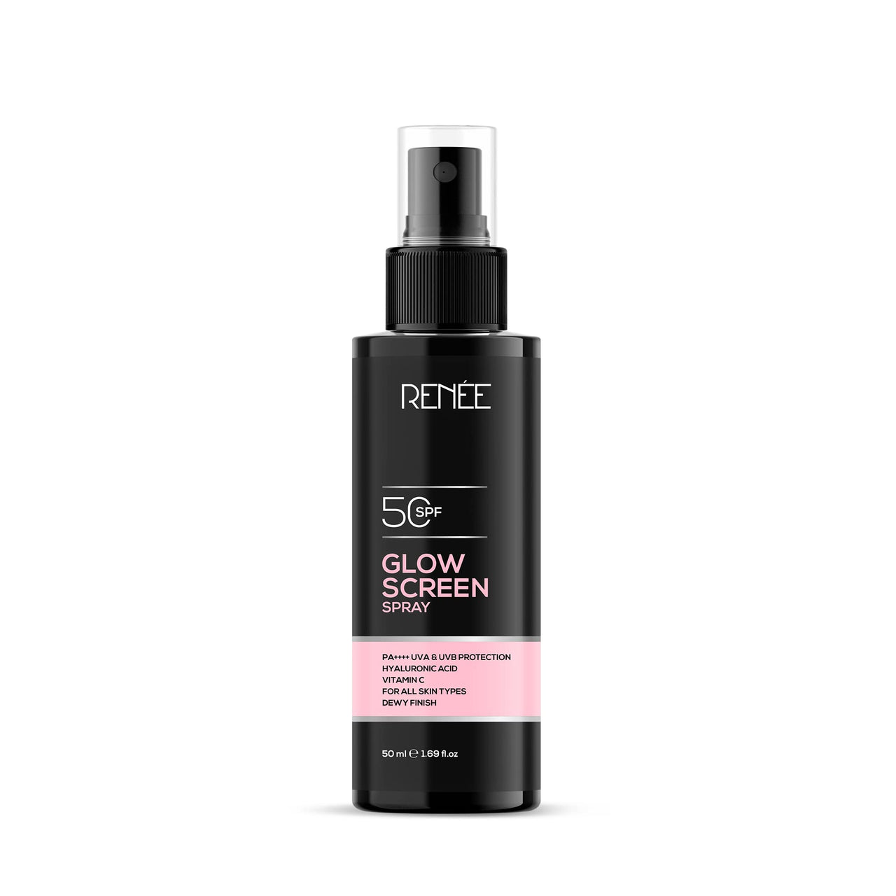 RENEE Glowscreen Spf 50 Sunscreen Spray - 50ml, Pa++++ for Uva & Uvb Protection, Enriched With Hyaluronic Acid & Vitamin C| Lightweight, Non Greasy, Quick Absorbing With No White Cast