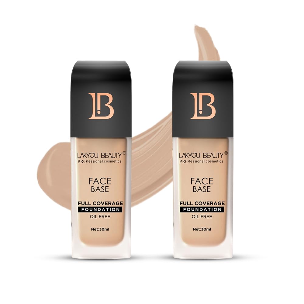 Lakyou Beauty Face Base Full Coverage Foundation | Waterproof | Long Lasting | Light Weight | SPF 20 | Shade-06(Pure Beige) | Pack Of 2