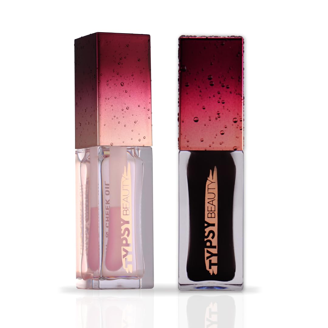 Typsy Beauty Lip & Cheek Oil Combo Ph-Activated|Midnight & Shade Shifter Hydrating Formula with Acai Berry & Hibiscus Oil, Long Lasting Glossy Lip Tint & Blush Glossy Formulated In Italy (6.4g)
