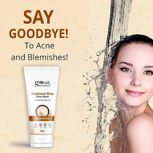 Globus Naturals Radiance Rice Face Wash, Enriched With Green Tea, For Skin Brightening, Suitable For All Skin Types, 75 gm