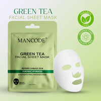 Mancode Green Tea Facial Sheet Mask 25ml Repairs Damaged Skin Purifies & Hydrates Pore Reducing, Brightening and Enhances Daily Glow | Korean Sheet Mask for Men Women Sheet Mask Set Combo Pack of 3