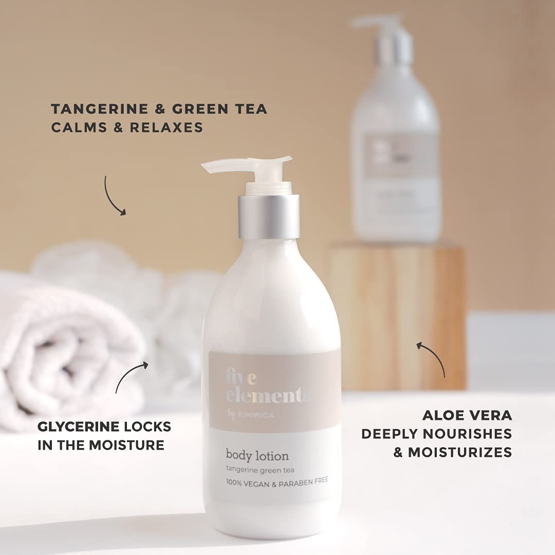 Kimirica Five Elements Moisturizing Scented Body Lotion with Tangerine and Green Tea for All Skin Type | Instant Hydration| Vegan and Paraben-Free | for Men & Women | 300ml