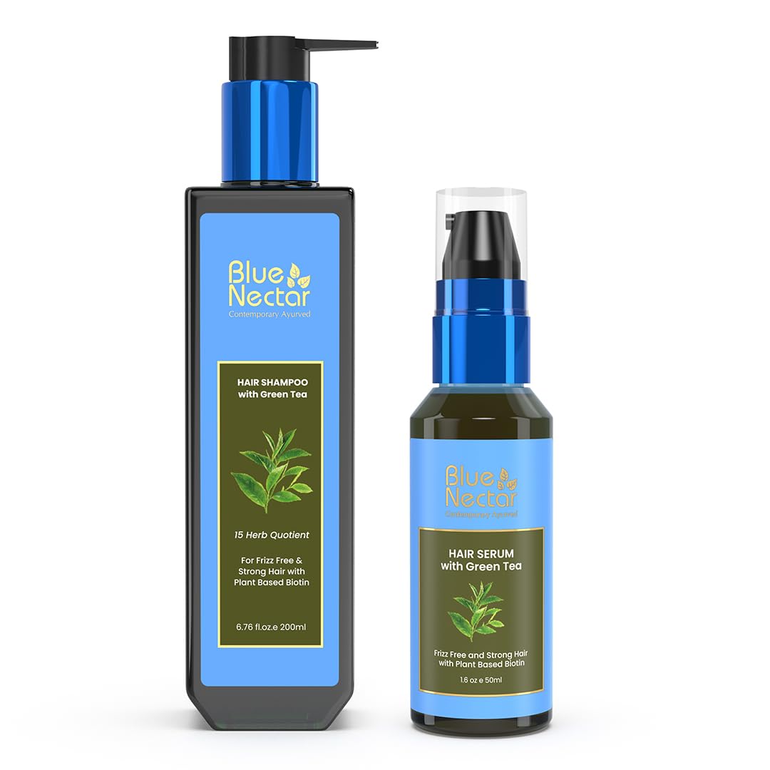 Blue Nectar Anti-Frizz Hair Shampoo and Serum Combo for Dry & Frizzy Hair for Women & Men