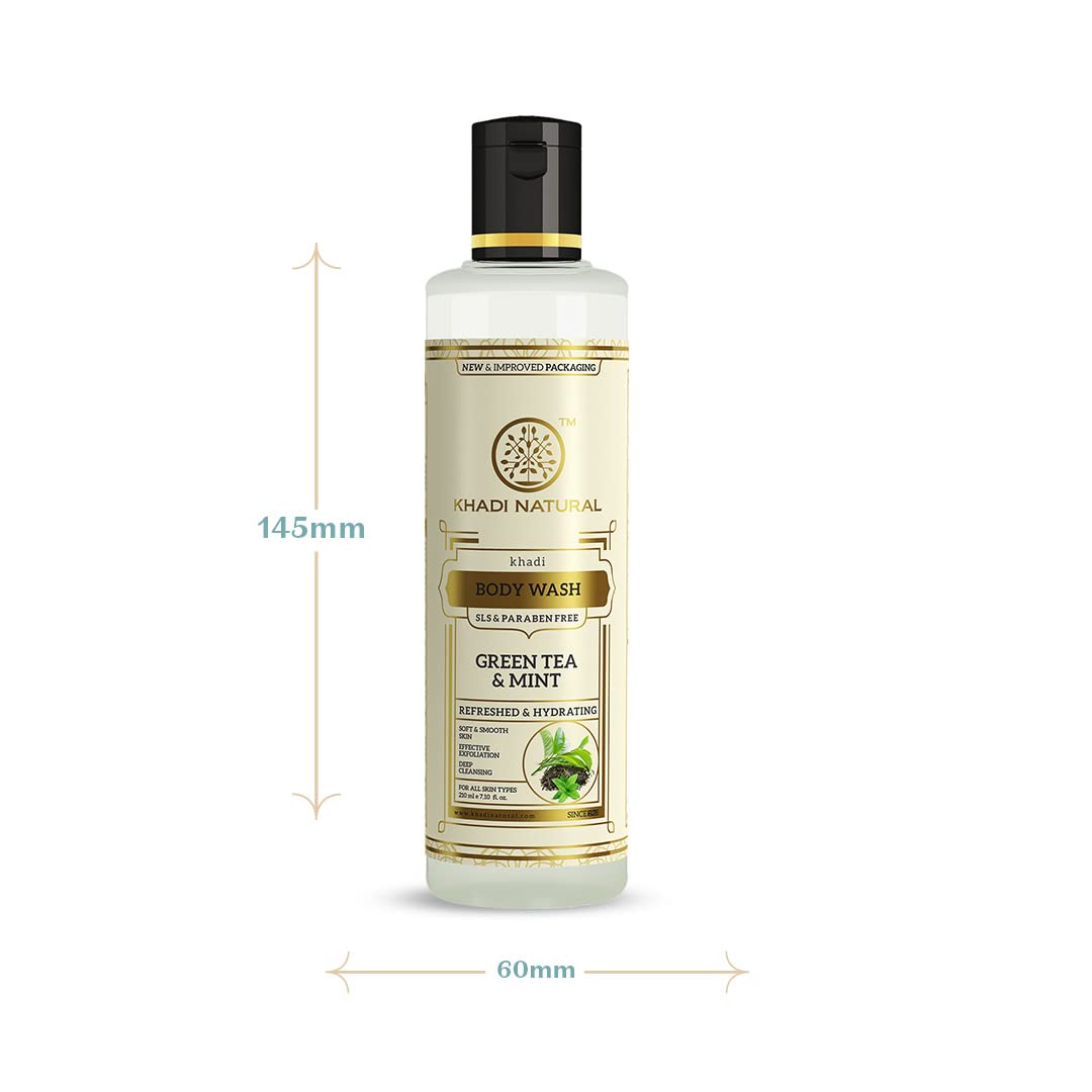 KHADI NATURAL Green Tea and Mint Herbal Body Wash, SLS and Paraben Free, 210 ml