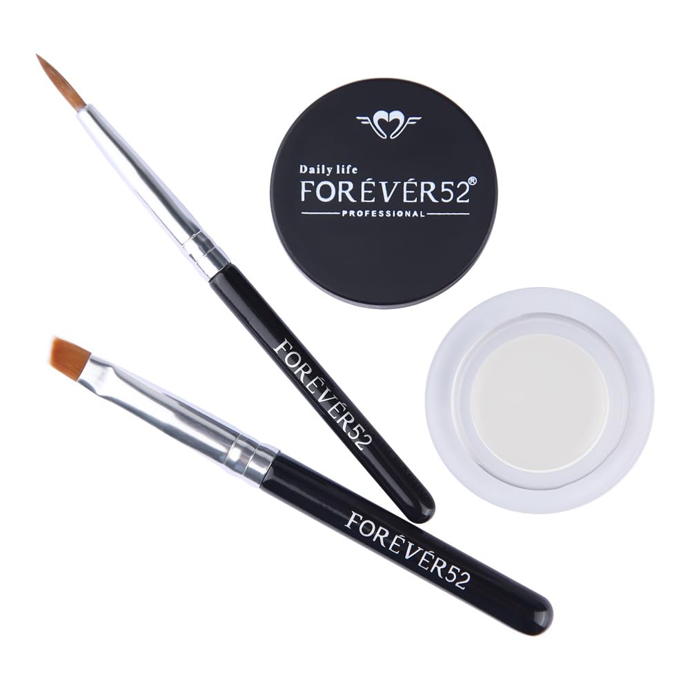 Forever52 Daily Life Long Wear Gel Eyeliner & Tattoo, Waterproof Smudgeproof Long Lasting Cream Eyeliner Gel With 2Pcs Brushes For Smooth Aplication (White) Gt007